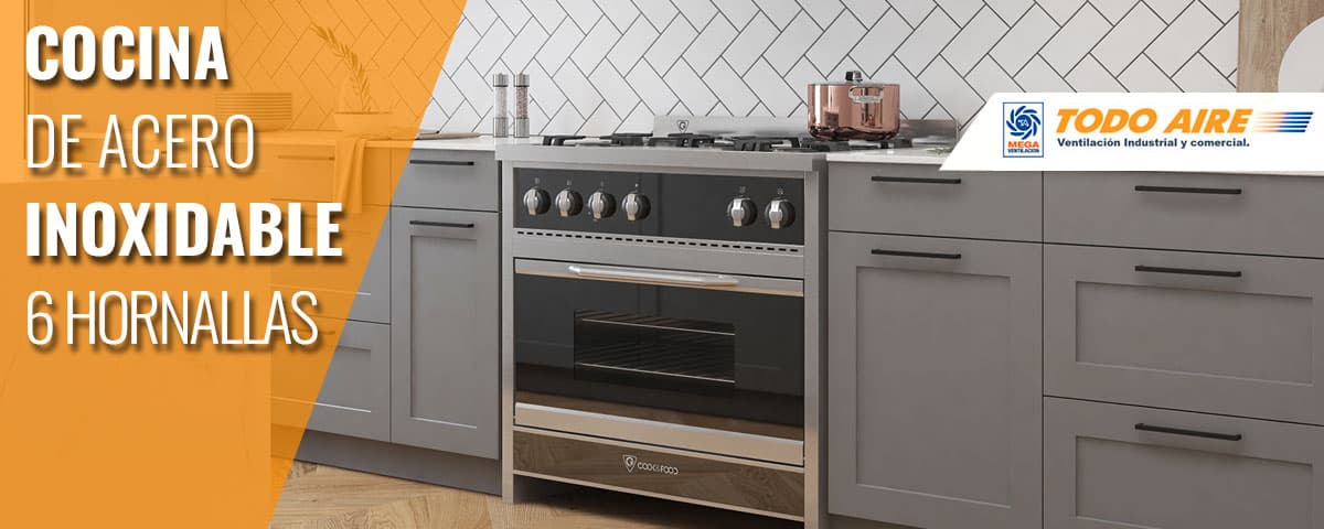 Cocina de acero inoxidable 6 hornallas